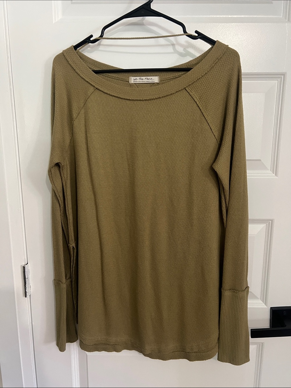 Free People Olive Waffle-Knit Long Sleeve Top